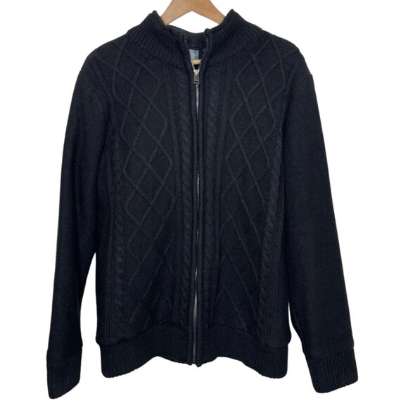 OSCAR DE LA RENTABlack Zip Up Chunky Knit Lined Long Sleeve CardiganSize S